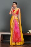 Shop_Onaya_Yellow Satin Embroidery Cutdana Round Pre-draped Saree With Blouse  _Online_at_Aza_Fashions