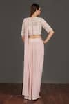 Shop_Onaya_Pink Lycra And Satin Embroidery Moti Round Pre-draped Saree With Blouse _at_Aza_Fashions