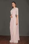 Onaya_Pink Lycra And Satin Embroidery Moti Round Pre-draped Saree With Blouse _Online_at_Aza_Fashions