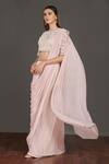 Shop_Onaya_Pink Lycra And Satin Embroidery Moti Round Pre-draped Saree With Blouse _Online_at_Aza_Fashions