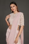 Onaya_Pink Lycra And Satin Embroidery Moti Round Pre-draped Saree With Blouse _at_Aza_Fashions