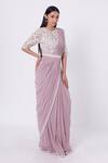Onaya_Purple Lycra And Satin Embroidery Moti Round Pre-draped Saree With Blouse _Online_at_Aza_Fashions