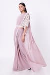 Buy_Onaya_Purple Lycra And Satin Embroidery Moti Round Pre-draped Saree With Blouse _Online_at_Aza_Fashions