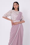 Shop_Onaya_Purple Lycra And Satin Embroidery Moti Round Pre-draped Saree With Blouse _Online_at_Aza_Fashions