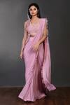 Buy_Onaya_Pink Lycra Embroidered Sequins Round Pre-draped Saree With Statement Blouse_at_Aza_Fashions