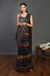 Buy_Onaya_Black Georgette Sequin Striped Saree Set_at_Aza_Fashions