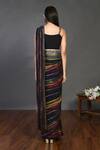 Shop_Onaya_Black Georgette Sequin Striped Saree Set_at_Aza_Fashions