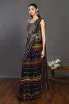 Onaya_Black Georgette Sequin Striped Saree Set_Online_at_Aza_Fashions