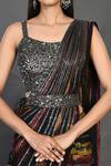 Onaya_Black Georgette Sequin Striped Saree Set_at_Aza_Fashions