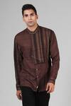 Buy_Dhatu Studio_Brown Handloom Ahimsa Silk Brocade Shirt _Online_at_Aza_Fashions