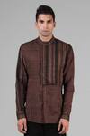 Buy_Dhatu Studio_Brown Handloom Ahimsa Silk Brocade Shirt _at_Aza_Fashions
