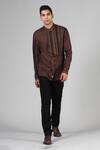 Shop_Dhatu Studio_Brown Handloom Ahimsa Silk Brocade Shirt _Online_at_Aza_Fashions