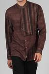 Dhatu Studio_Brown Handloom Ahimsa Silk Brocade Shirt _at_Aza_Fashions