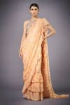 Buy_RI.Ritu Kumar_Peach Saree  Blouse 50% 50%polyster Pre-draped Ruffle With _Online_at_Aza_Fashions