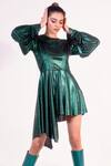 Sonam Parmar Jhawar_Emerald Green Metallic Foil Lycra Round Bree Short Dress  _Online_at_Aza_Fashions