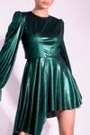 Sonam Parmar Jhawar_Emerald Green Metallic Foil Lycra Round Bree Short Dress  _at_Aza_Fashions