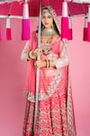 Buy_Abhinav Mishra_Pink Raw Silk V Neck Embroidered Lehenga Set _Online_at_Aza_Fashions