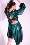 Shop_Sonam Parmar Jhawar_Emerald Green Metallic Foil Lycra Round Bree Short Dress  _at_Aza_Fashions