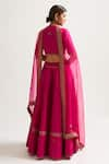 Shop_Nishar Ahmed_Fuchsia Silk Embroidery V Neck Bridal Lehenga Set _at_Aza_Fashions