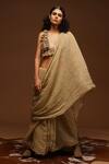 Aditya Sikand_Beige 30% Silk Handwoven, 70% Organic Cotton V Neck Crinkled Saree With Blouse_Online_at_Aza_Fashions