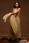 Shop_Aditya Sikand_Beige 30% Silk Handwoven, 70% Organic Cotton V Neck Crinkled Saree With Blouse_at_Aza_Fashions