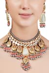 Shop_Auraa Trends_Gold Plated Enamel Kundan Choker Set_at_Aza_Fashions