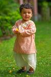 Buy_MI Dulce AN'YA_Peach Handwoven Chanderi Embroidered Angrakha With Dhoti _at_Aza_Fashions