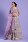 Buy_Two Sisters By Gyans_Purple Embroidered Sequin And Zari Work Sweetheart Neck Organza Lehenga Set _at_Aza_Fashions