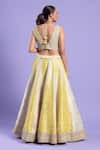 Shop_Two Sisters By Gyans_Yellow Embroidered Mirror V Neck Banarasi Lehenga Set _at_Aza_Fashions