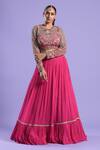 Buy_Two Sisters By Gyans_Fuchsia Embroidered Mirror Round Pleated Tiered Lehenga Set _at_Aza_Fashions