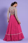 Shop_Two Sisters By Gyans_Fuchsia Embroidered Mirror Round Pleated Tiered Lehenga Set _at_Aza_Fashions