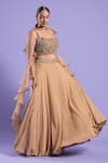 Two Sisters By Gyans_Beige Georgette Embroidered And Embellished Sequin & Stone Work Square Lehenga Set _Online_at_Aza_Fashions