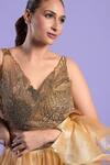 Buy_Two Sisters By Gyans_Gold Organza, Blouse Net Cutdana And Sequin Work V Neck Lehenga Set _Online_at_Aza_Fashions