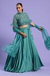 Buy_Two Sisters By Gyans_Green Blouse Net, Dupatta Organza, Lehenga Satin Silk Embroidered Set _at_Aza_Fashions