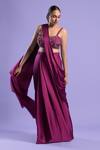 Buy_Two Sisters By Gyans_Purple Blouse Crepe , Saree Satin Embroidered And Pre-draped Set _at_Aza_Fashions