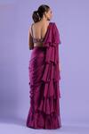 Shop_Two Sisters By Gyans_Purple Blouse Crepe , Saree Satin Embroidered And Pre-draped Set _at_Aza_Fashions