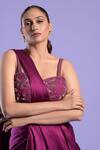 Buy_Two Sisters By Gyans_Purple Blouse Crepe , Saree Satin Embroidered And Pre-draped Set _Online_at_Aza_Fashions