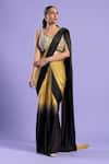 Buy_Two Sisters By Gyans_Black Saree Satin Silk Embroidered Ombre Pre-draped And Blouse Set _at_Aza_Fashions