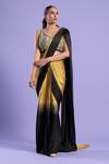 Buy_Two Sisters By Gyans_Black Satin Silk Ombre Pre-draped Saree And Blouse Set_at_Aza_Fashions