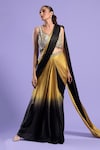 Two Sisters By Gyans_Black Saree Satin Silk Embroidered Ombre Pre-draped And Blouse Set _Online_at_Aza_Fashions