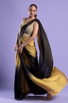 Buy_Two Sisters By Gyans_Black Saree Satin Silk Embroidered Ombre Pre-draped And Blouse Set _Online_at_Aza_Fashions