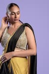 Shop_Two Sisters By Gyans_Black Saree Satin Silk Embroidered Ombre Pre-draped And Blouse Set _Online_at_Aza_Fashions