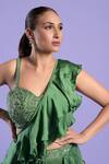 Buy_Two Sisters By Gyans_Green Blouse Crepe , Saree Satin Embroidered And Pre-draped Set _Online_at_Aza_Fashions