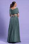 Shop_Two Sisters By Gyans_Green Blouse Lycra, Lehenga Satin Cutdana And Sequin Work Pleated & Top Set _at_Aza_Fashions