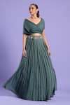 Two Sisters By Gyans_Green Blouse Lycra, Lehenga Satin Cutdana And Sequin Work Pleated & Top Set _Online_at_Aza_Fashions