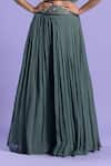 Shop_Two Sisters By Gyans_Green Blouse Lycra, Lehenga Satin Cutdana And Sequin Work Pleated & Top Set _Online_at_Aza_Fashions
