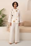 Arcvsh By Pallavi Singh_Ivory Linen Embroidery Polo Collar Floral Bloom Print Shirt With Pant _Online_at_Aza_Fashions