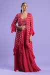 Buy_Two Sisters By Gyans_Fuchsia Georgette Embroidered Sequin Cape Open Palazzo Set _at_Aza_Fashions