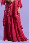 Shop_Two Sisters By Gyans_Fuchsia Georgette Embroidered Sequin Cape Open Palazzo Set _Online_at_Aza_Fashions