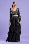 Buy_Two Sisters By Gyans_Black Georgette Embroidered Sequin Cape Open Palazzo Set _at_Aza_Fashions